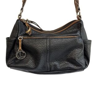 Vintage 90s 2000s Liz Claiborne Black Satchel Purse Faux Pebbled Leather